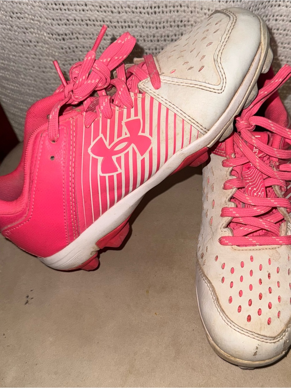 Under Armour Kids Pink and White Cleats